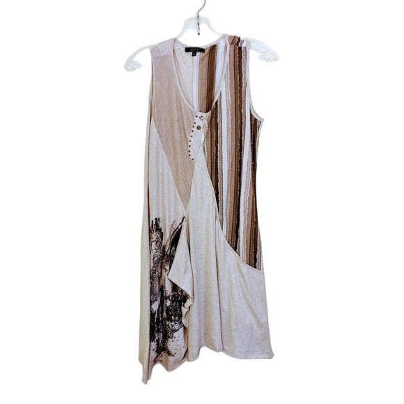 Cativa Lagenlook Dress Womens Size XL Mixed Media Sleeveless Neutrals Beige Boho - Picture 1 of 7